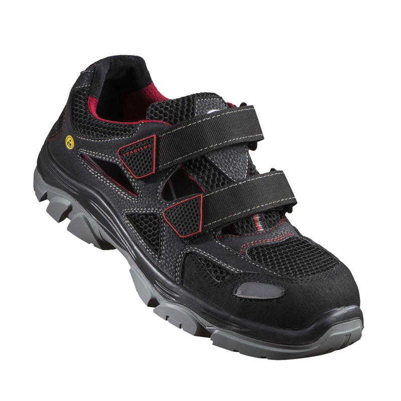Stabilus Thilo AIR ESD S1 Sicherheitssandalen 6134A in Schwarz, leichte atmungsaktive Arbeitssandale mit Klettverschluss und ESD-Schutz