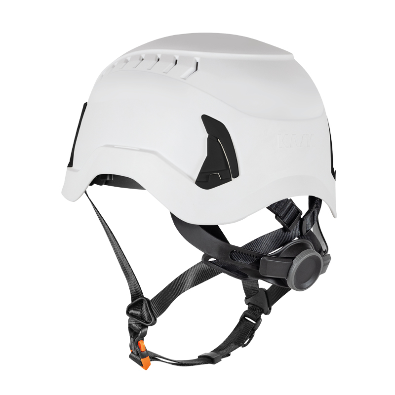 KASK PRIMERO AIR Industriehelm EN 397 + EN 50365 von Kask in Weiß, Seitenansicht mit Belüftung, Kinnriemen und Drehverschluss