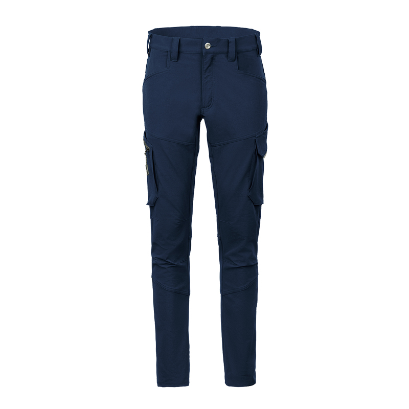 Dunkelblaue Kübler Athletiq 2343 Stretch Hose mit körperbetontem Schnitt und seitlichen Cargotaschen, Frontansicht