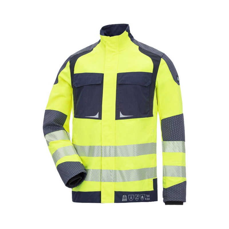 HB Protective Wear HB 4Energy MultiNorm Warnschutz Jacke 4 kA + 7 kA APC2 in Gelb/Navy mit Reflexstreifen und aufgesetzten Brusttaschen