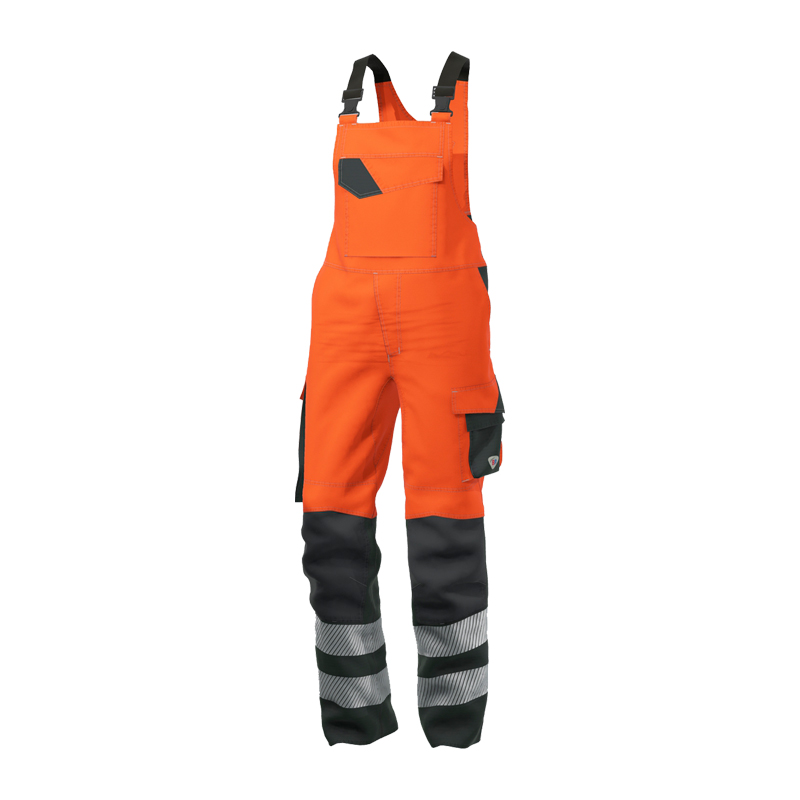 BP 2207 Hi-Vis MultiNorm Latzhose extra leicht 4 kA | APC1 von BP Bierbaum Proenen, orange-schwarze Warnschutz-Latzhose mit Reflexstreifen und Taschen
