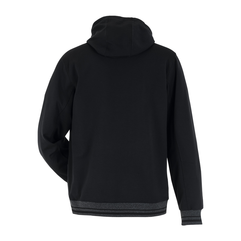 Planam Outdoor Match Hoodie mit Strickbündchen in Schwarz, Rückansicht mit Kapuze und Strickbündchen