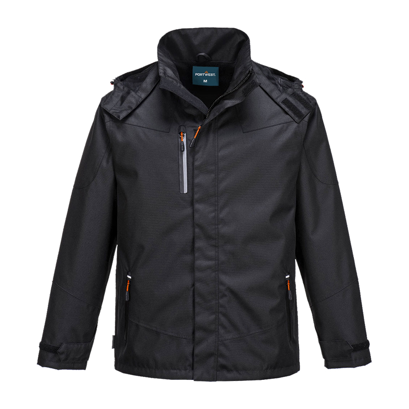 PortWest S555 klassische Regenjacke in Schwarz, wasserdicht, winddicht und atmungsaktiv nach EN 343 Klasse 3