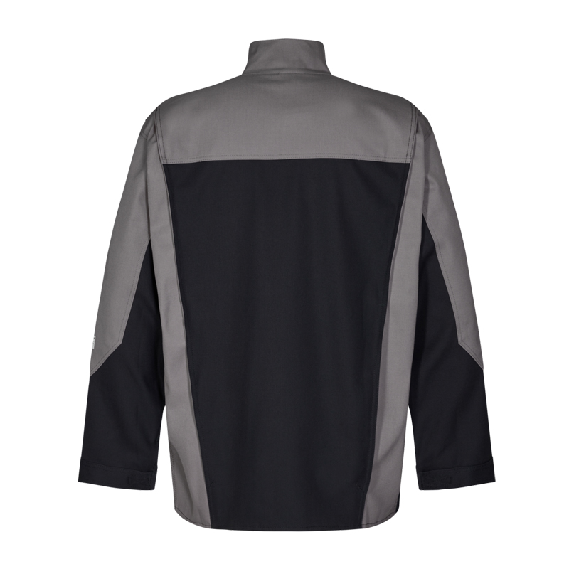 Rückansicht der Engel Safety+ 1234-820 MultiNorm Jacke in Schwarz/Grau, flammhemmende und antistatische Arbeitsjacke 4 kA APC1 bis 6XL