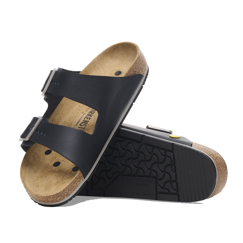 Birkenstock Pantoletten in Schwarz mit zwei verstellbaren Riemen, anatomischem Kork-Latex-Fußbett und profilierter Laufsohle