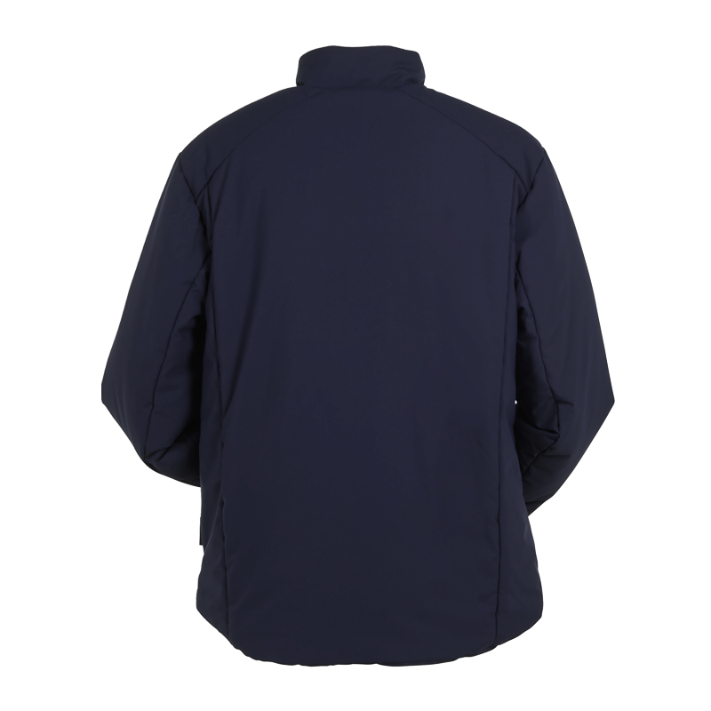 Rückansicht der dunkelblauen Planam Hygge Jacke soft wattiert mit hohem Kragen und schlichtem Design