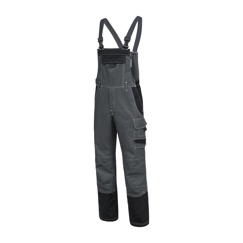HB MODarc MultiNorm Latzhose 4 kA | APC1 von HB Protective Wear, graue Schutz-Latzhose mit schwarzen Beinabschlüssen, Brusttasche und verstellbaren Trägern