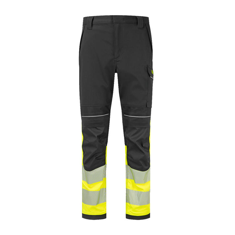 PortWest FR450 MultiNorm Warnschutzhose Klasse 1 aus inhärent flammhemmendem Gewebe, schwarz-gelb mit Reflexstreifen an den Beinen