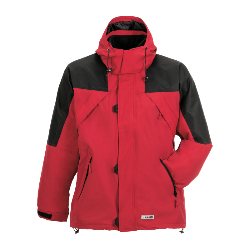 Planam Redwood Jacke 2 in 1 mit Fleecejacke, rot-schwarze Outdoor- und Arbeitsjacke mit Kapuze, Frontansicht