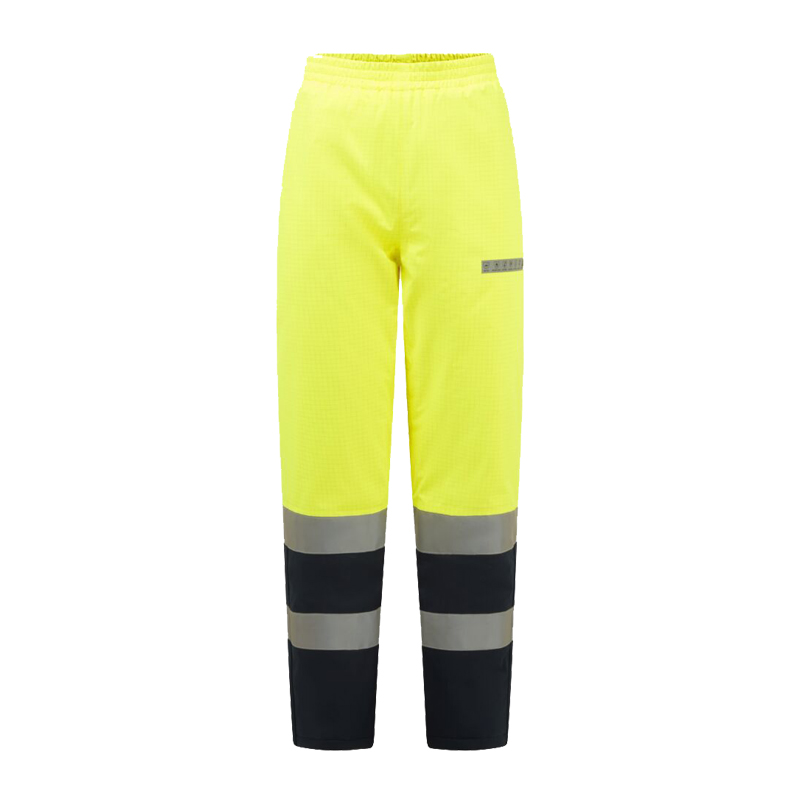 PortWest FR434 MultiNorm Warnschutz Winterhose Klasse 2, komplett gefüttert, gelb/marine mit Reflexstreifen für Industrie und Baustelle