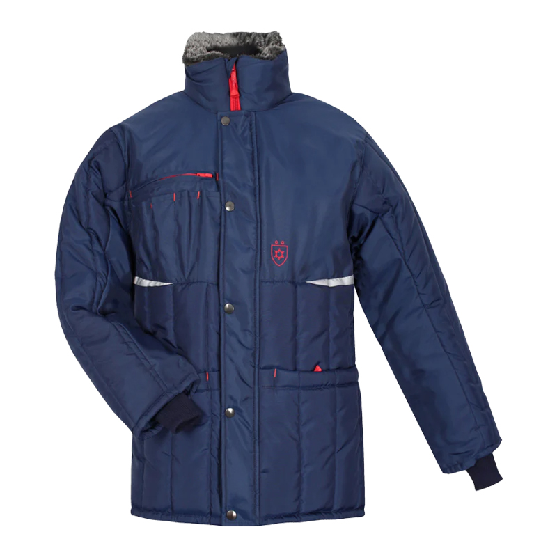 TEMPEX CLASSIC 2.0 Kommissionierer Gefrierhaus Jacke von HB Protective Wear, navyblaue Gefrierhausjacke mit hohem Kragen, Reflexdetails und Brusttasche für Kälteschutz bis -49 °C