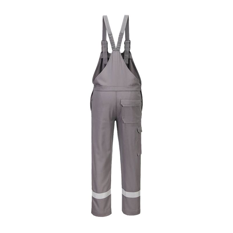 PortWest Arbeits-Latzhose in Grau mit verstellbaren Trägern, Seitentaschen und Reflexstreifen am Bein