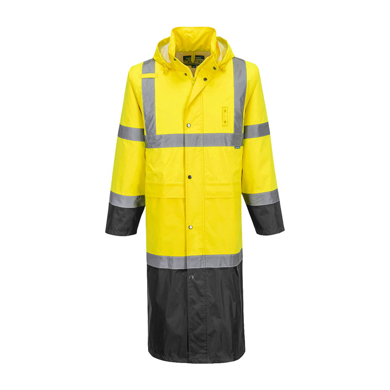 PortWest H446 Hi-Vis langer Warnschutz Regen Mantel 122 cm