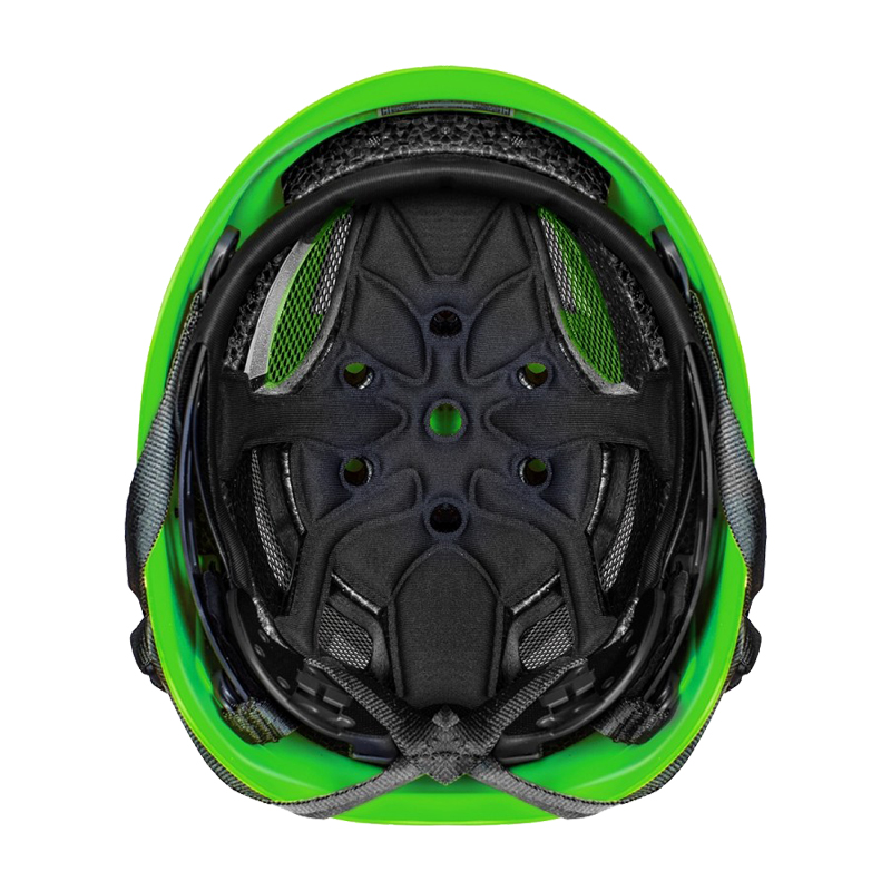 Innenansicht des Kask SUPERPLASMA PL HI VIZ Kletterhelms EN 12492 in Hi-Viz Grün mit Polsterung, Belüftung und Gurtsystem