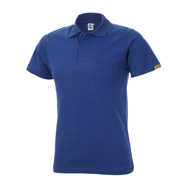 Mimoza Herren-Poloshirt in Blau, kurzärmelig mit Kragen, Knopfleiste, Brusttasche und feiner Struktur