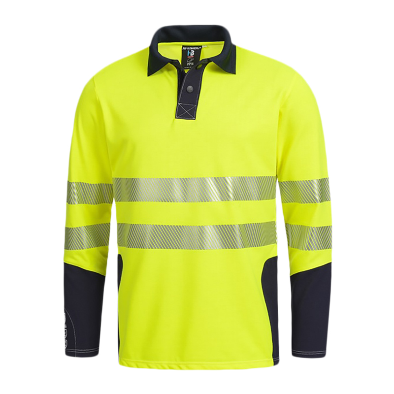 HB Protective Wear HB MODarc & vis MultiNorm Polo-Shirt langarm 4 kA | APC1, Warnschutzgelb mit dunkelblauen Einsätzen und umlaufenden Reflexstreifen