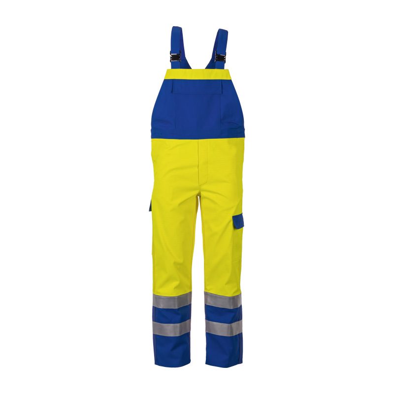PLANAM Major Protect Warnschutz MultiNorm Latzhose APC1 von Planam, Gelb-Blau mit Reflexstreifen, Vorderansicht
