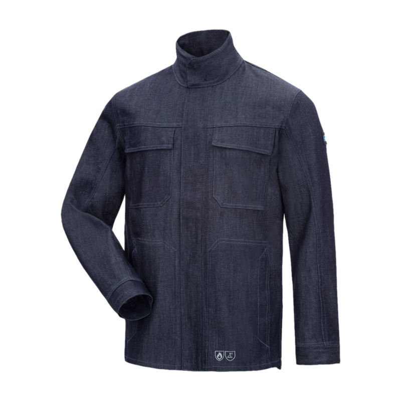 HB ComFlex BW Schweißer Stretch Jacke Klasse 2 von HB Protective Wear, dunkelblaue Schutzjacke mit Stehkragen und Brusttaschen für Schweiß- und Flexarbeiten