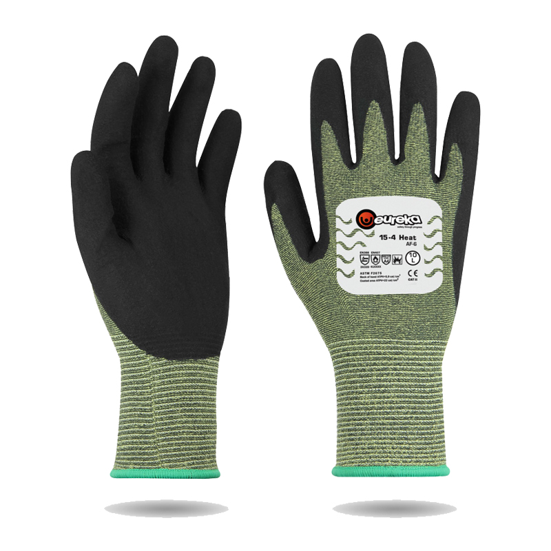 Eureka Flammhemmende Handschuhe ARC 6 mit Lichtbogenschutz RG0011 in Grün-Schwarz, Schutzarbeitshandschuhe in Vorder- und Rückansicht