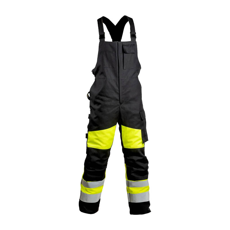 Dimex 6436 Winter MultiNorm Warnschutz Latzhose gefüttert, schwarze Winter-Arbeitshose mit gelben Warnschutz-Einsätzen und Reflexstreifen für Arbeiten im Freien