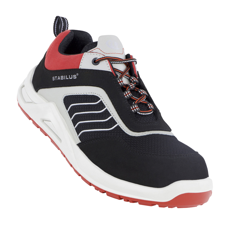 Stabilus Rudi Low Grey ESD S1PS Sicherheitsschuh metallfrei 13420, niedriger Arbeitsschuh in Schwarz, Grau und Rot