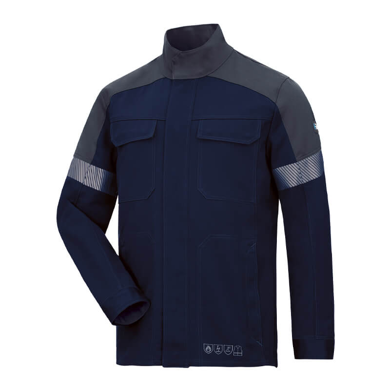 HB HeavyMetal Pro 430 Gießerei Jacke D3 + E3 von HB Protective Wear, dunkelblaue Schutzjacke für Gießerei und HeavyMetal-Einsatz mit Stehkragen und Brusttaschen