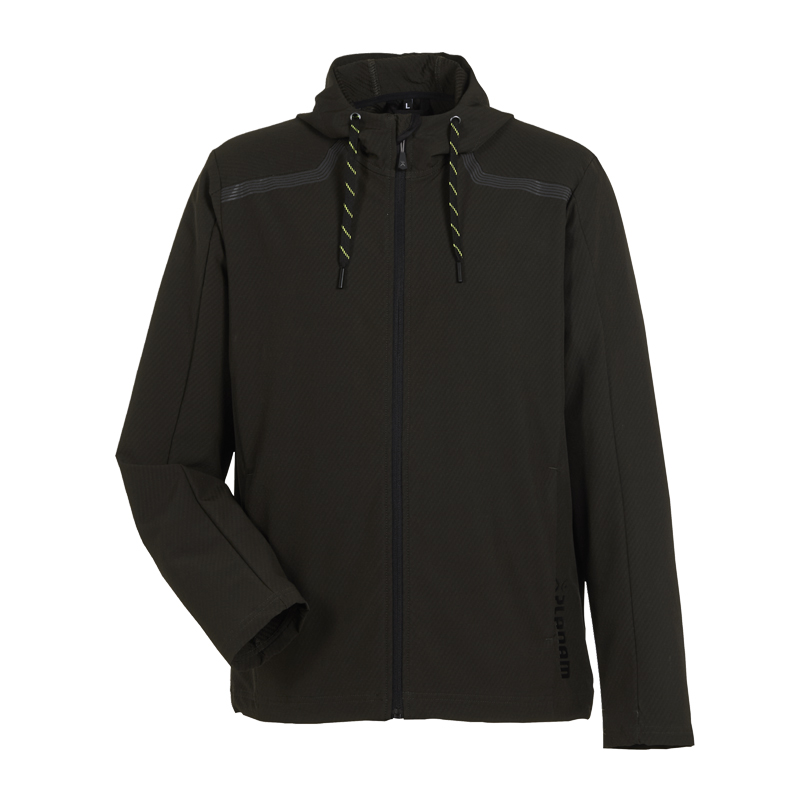 Planam Zirro Jacke aus 4-Wege Stretch in Schwarz, funktionale Arbeitsjacke mit Kapuze und Reißverschluss