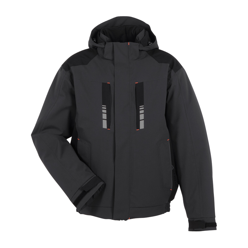 Planam Moto Winterjacke wasserdichter Wetterschutz in Schwarz, robuste Arbeitsjacke mit Kapuze und reflektierenden Details