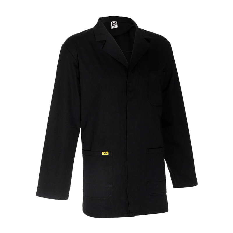 Schwarze Mimoza ESD Jacke für Produktschutz in EPA-Bereichen 10⁵ bis 10⁸, Arbeitsjacke nach EN 61340