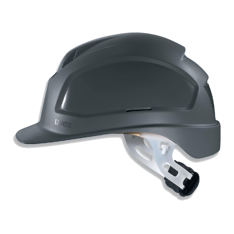 Seitenansicht des Uvex Elektriker Helms mit Drehrad, Schutzhelm nach EN 50365 für Arbeiten bis 1000 VAC