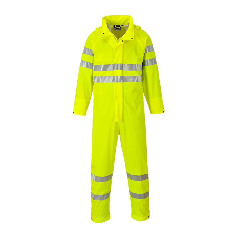 PortWest Warnschutz-Overall in leuchtendem Gelb mit silbernen Reflexstreifen, langarmiger Arbeits- und Regenschutzanzug