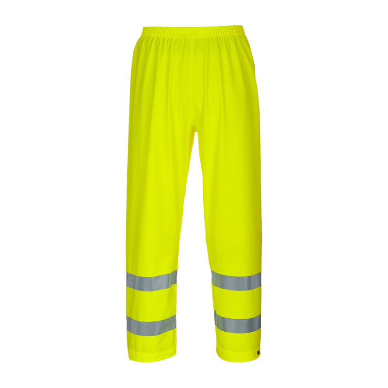 PortWest S493 Warnschutz Ultra Regen Hose Klasse 1, gelbe wasserdichte Regenhose mit Reflexstreifen, elastischem Bund und verstellbaren Beinabschlüssen