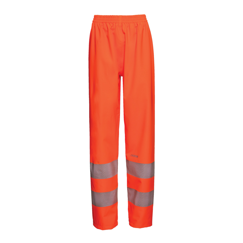 Planam Warnschutzhose in leuchtendem Orange mit zwei umlaufenden Reflexstreifen an den Beinen, ideal für hohe Sichtbarkeit bei der Arbeit