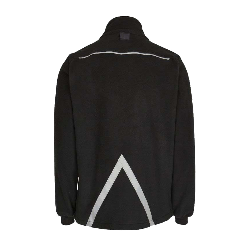 Rofa Arbeitsjacke in Schwarz, Rückansicht mit reflektierenden Streifen an Schultern und Rücken