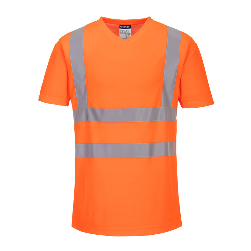 PortWest S179 Warnschutz T-Shirt mit V Ausschnitt Klasse 2