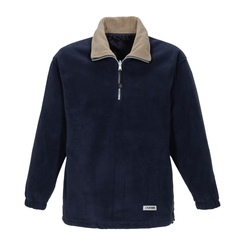 Planam Relax Fleece Troyer mit Stretch in Dunkelblau, weicher Fleecepullover mit kurzem Reißverschluss und beigefarbenem Stehkragen