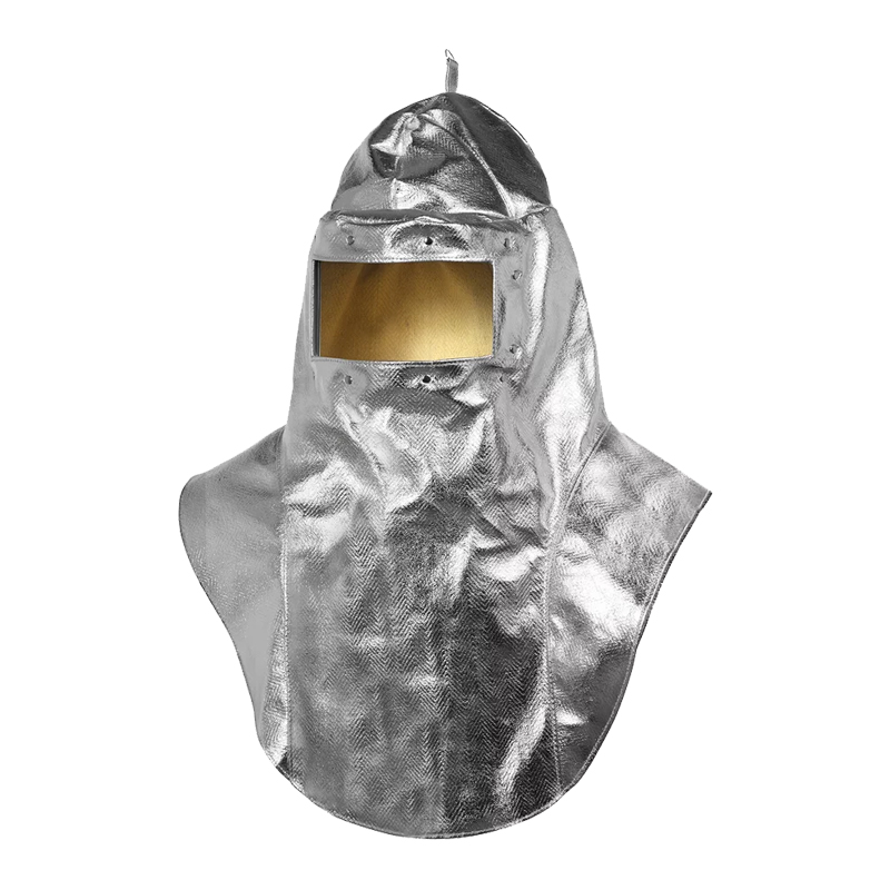 Silberne Tempex Hitzeschutz Haube mit Brustschutz TREME HEAT C3 475g von HB Protective Wear mit Sichtfenster für Arbeiten bei extremer Hitze