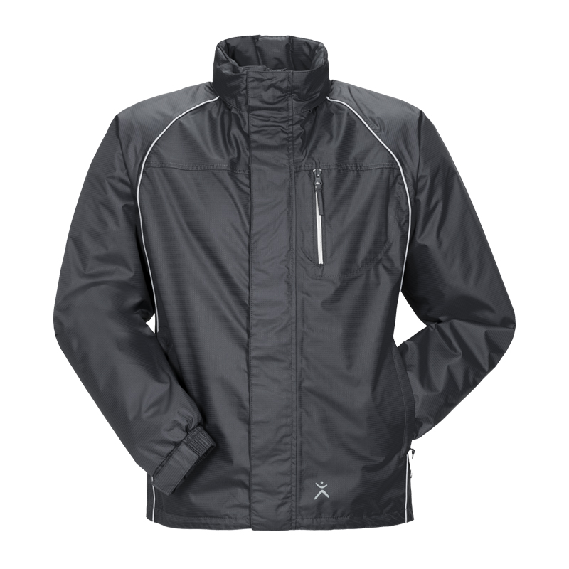 Planam Monsun Regen Jacke in Schwarz, wasserdicht und atmungsaktiv, mit hohem Kragen und Brusttasche