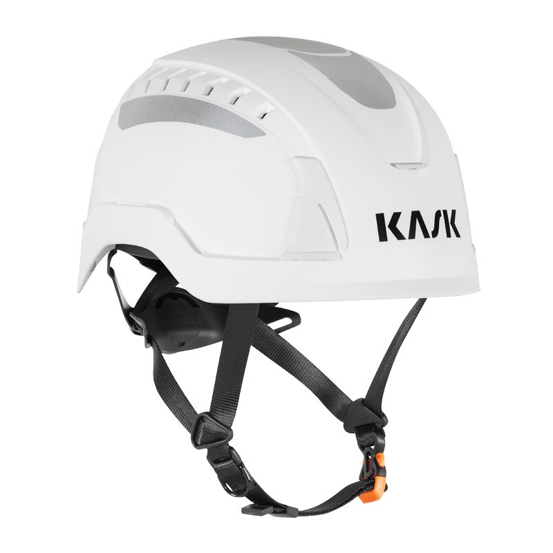 Weißer KASK PRIMERO HI VIZ Industriehelm von Kask mit Kinnriemen, Schutzhelm nach EN 397 und EN 50365