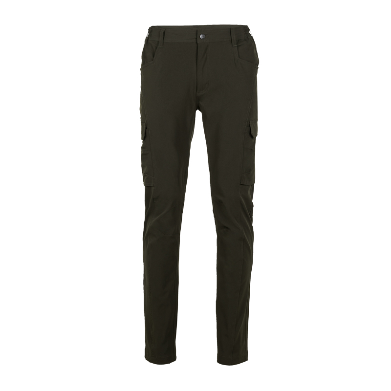 Planam Herren Stretchy Hose mit 4-Wege-Stretch in Dunkelgrün, lange Arbeitshose mit seitlichen Cargotaschen in Vorderansicht