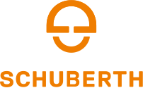 Orangefarbenes SCHUBERTH Markenlogo mit Schriftzug – Hersteller für Helme und Motorradschutz