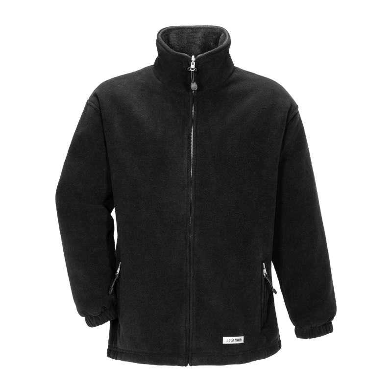 Schwarze Planam Stream Fleece Jacke mit Stretch, warme Fleecejacke mit Stehkragen, Frontreißverschluss und Seitentaschen