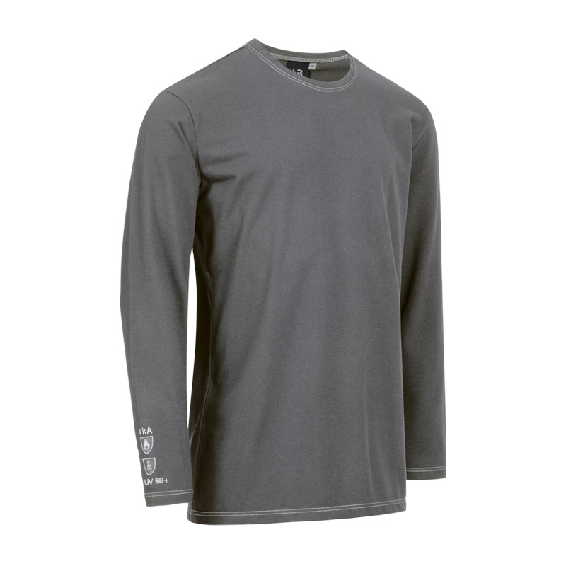 Graues langärmliges HB MODarc MultiNorm T-Shirt 4 kA | APC1 von HB Protective Wear, Schutzshirt mit Rundhalsausschnitt