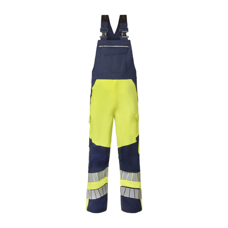HaVeP Warnschutz-Latzhose in Marineblau und Neongelb mit verstellbaren Trägern, Taschen und Reflexstreifen für hohe Sichtbarkeit bei der Arbeit