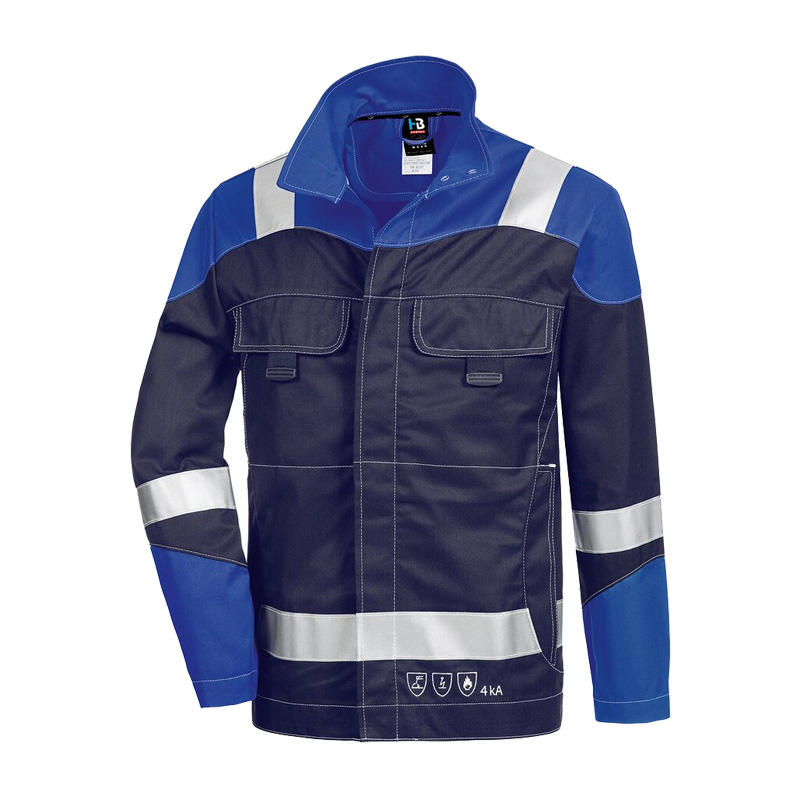 Blaues HB MODarc mit Reflex MultiNorm Blouson 4 kA | APC1 von HB Protective Wear mit Reflexstreifen, Stehkragen und Brusttaschen