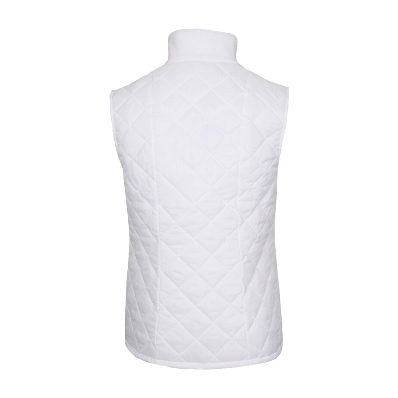 Rückansicht der weißen TEMPEX THERMO HYGIENE Damen Weste von HB Protective Wear, gesteppte hygienische Kälteschutzweste für Kühlhaus und Food-Bereich