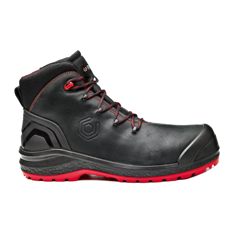 BASE Be-Uniform Top S3S Sicherheitsstiefel HRO CI HI B0888N von BASE, metallfreier schwarzer Arbeitsstiefel mit roter Sohle und Schnürung
