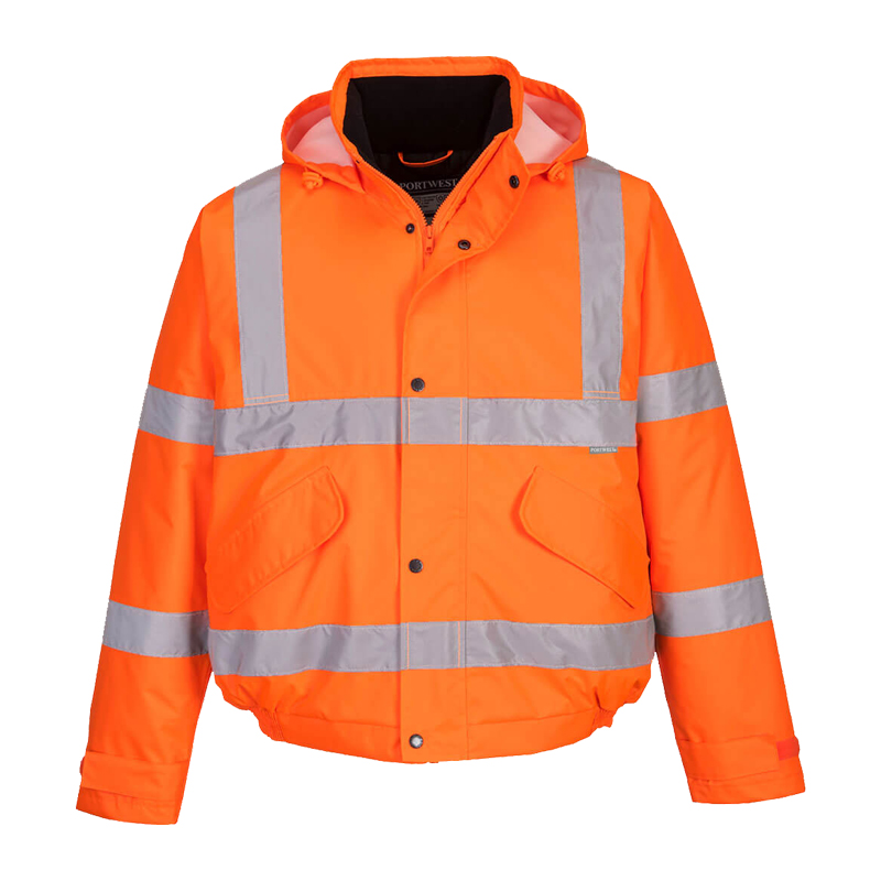 PortWest Warnschutzjacke in leuchtendem Orange mit Reflexstreifen, Kapuze und Fronttaschen, ideal für hohe Sichtbarkeit bei der Arbeit