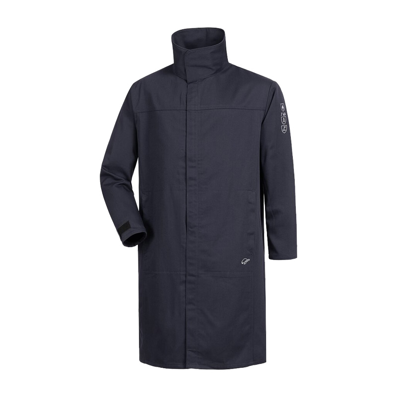 Dunkelblauer HB ArcSelect Mantel komplett doppellagig 7kA | APC2 von HB Protective Wear, MultiNorm-Schaltmantel mit Störlichtbogenschutz Klasse 2 für Arbeiten unter Spannung