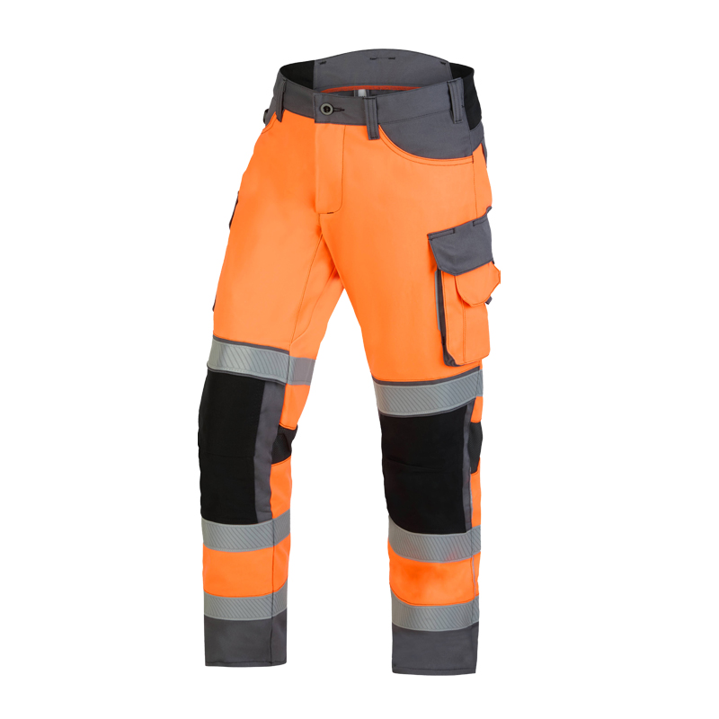 Rofa Warnschutzhose in Orange-Grau mit Reflexstreifen, Knieverstärkung und praktischen Arbeitstaschen